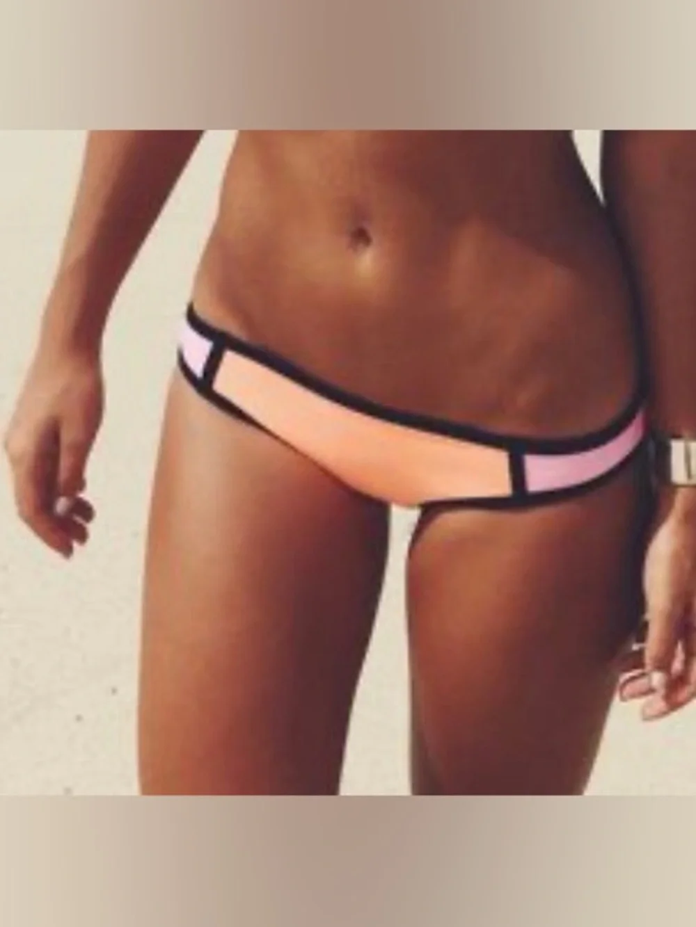 Triangl Poppy Peach Soda Bikini Bottom in Peach & Black size M
